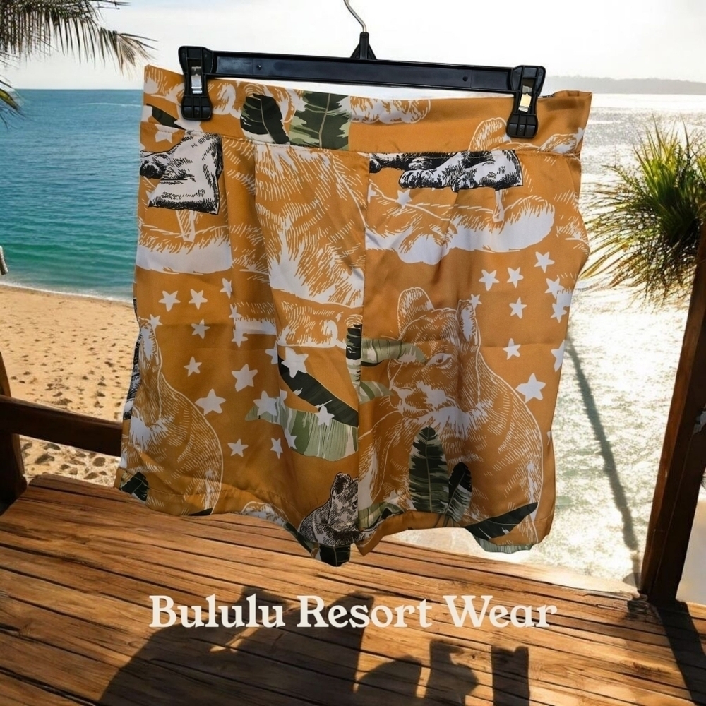 Bululu Resort Wear Orange Animal Print Shorts